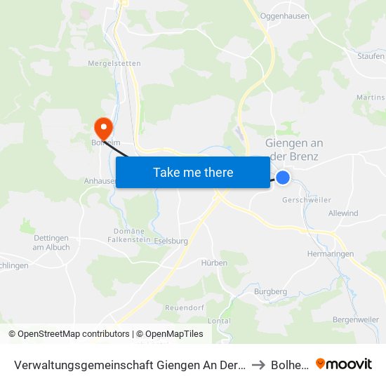 Verwaltungsgemeinschaft Giengen An Der Brenz to Bolheim map