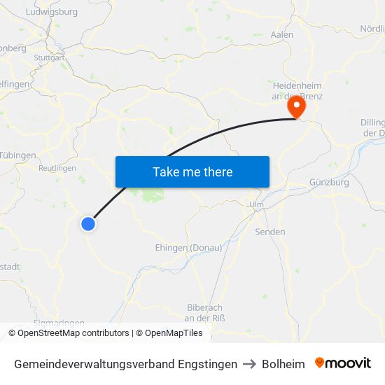 Gemeindeverwaltungsverband Engstingen to Bolheim map
