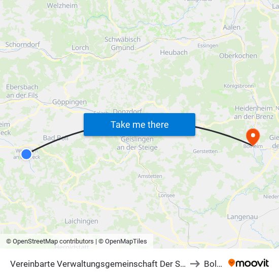 Vereinbarte Verwaltungsgemeinschaft Der Stadt Weilheim An Der Teck to Bolheim map