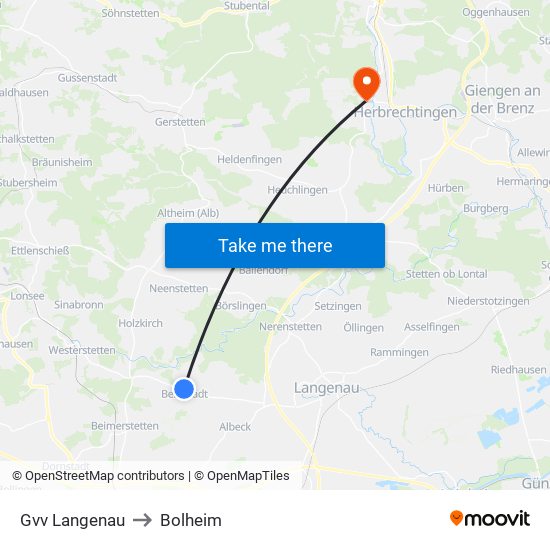Gvv Langenau to Bolheim map