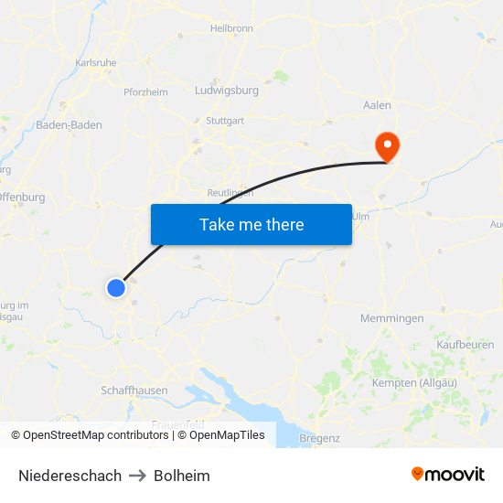 Niedereschach to Bolheim map