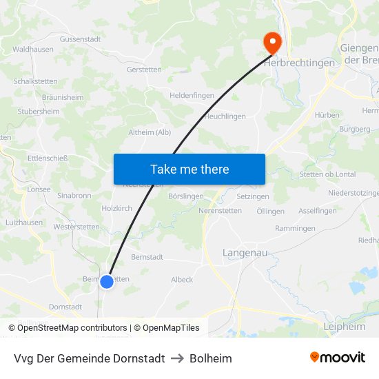 Vvg Der Gemeinde Dornstadt to Bolheim map