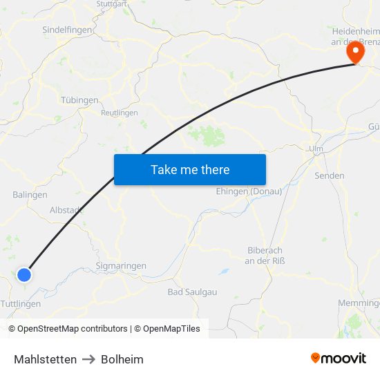 Mahlstetten to Bolheim map