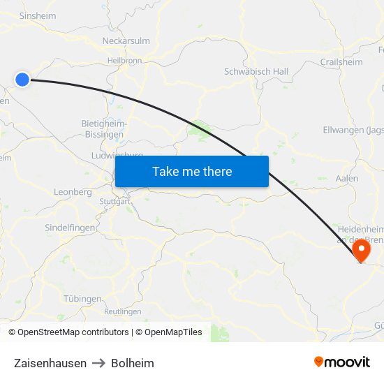 Zaisenhausen to Bolheim map