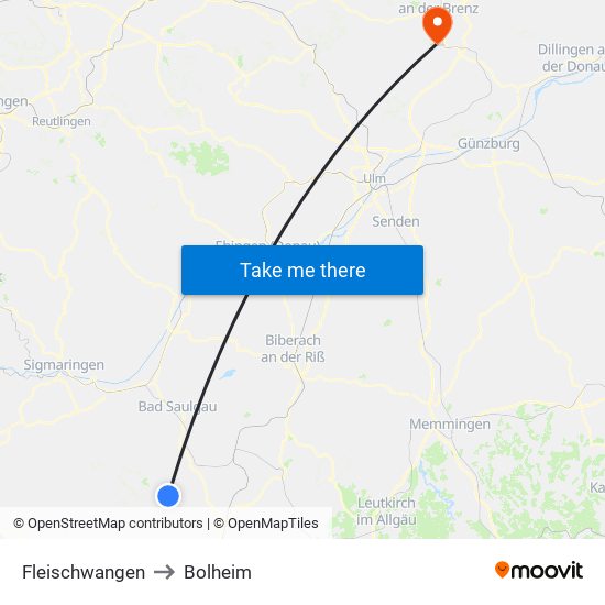 Fleischwangen to Bolheim map