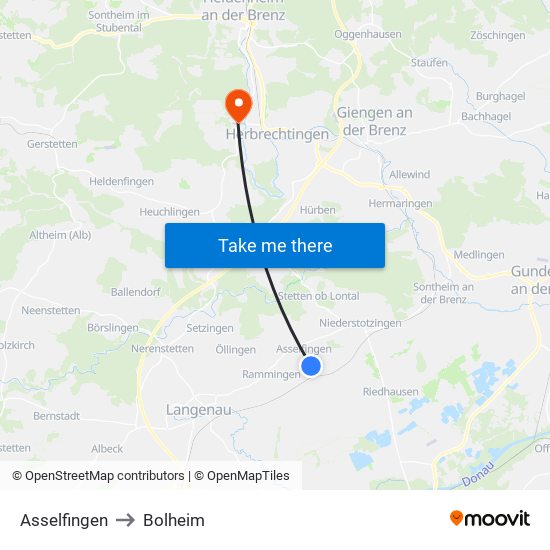 Asselfingen to Bolheim map