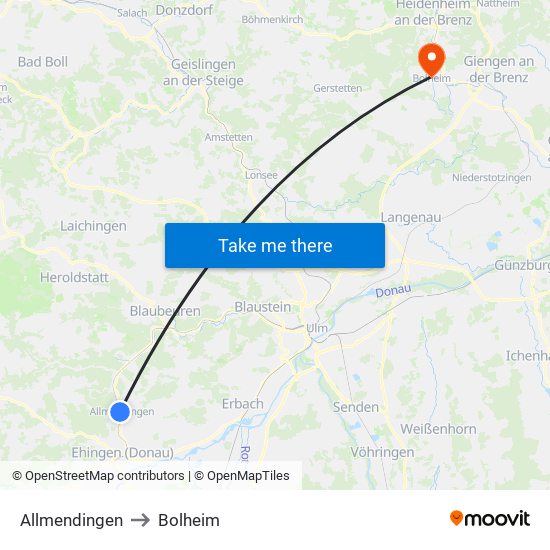 Allmendingen to Bolheim map