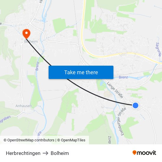 Herbrechtingen to Bolheim map