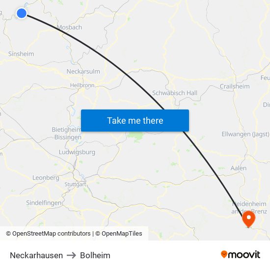 Neckarhausen to Bolheim map