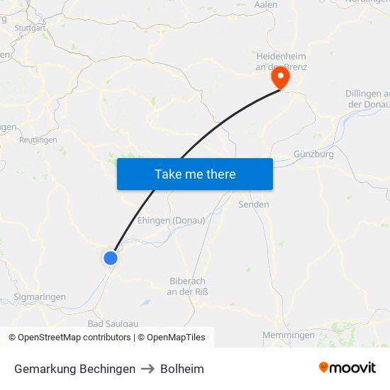 Gemarkung Bechingen to Bolheim map