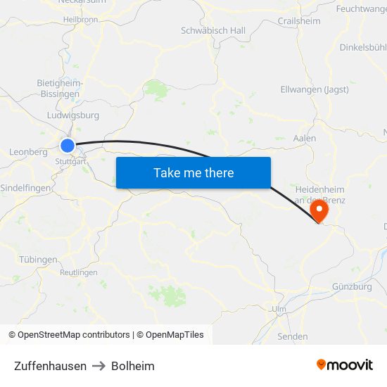 Zuffenhausen to Bolheim map