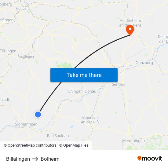 Billafingen to Bolheim map