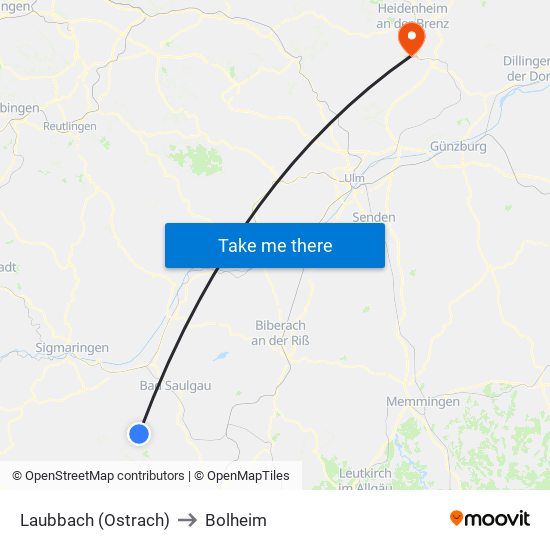 Laubbach (Ostrach) to Bolheim map