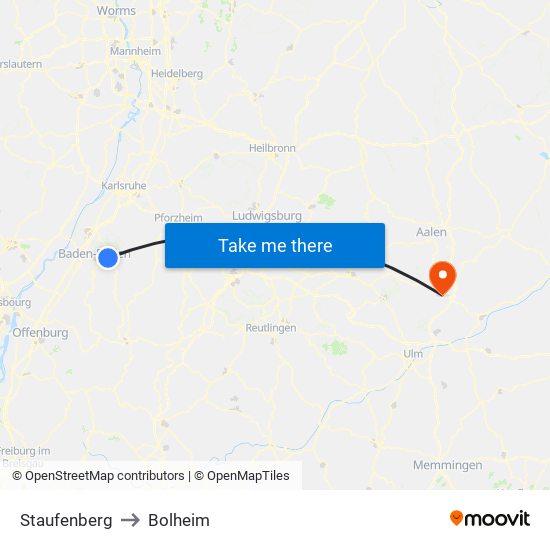 Staufenberg to Bolheim map