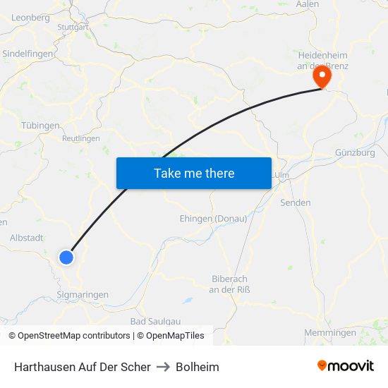 Harthausen Auf Der Scher to Bolheim map