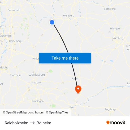 Reicholzheim to Bolheim map