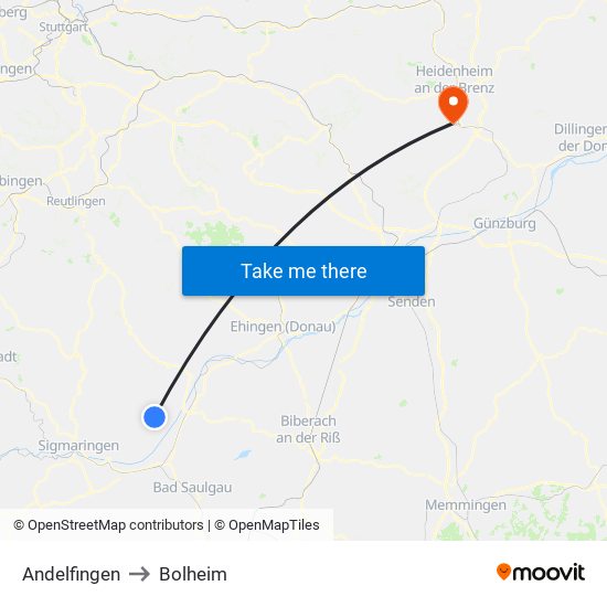 Andelfingen to Bolheim map