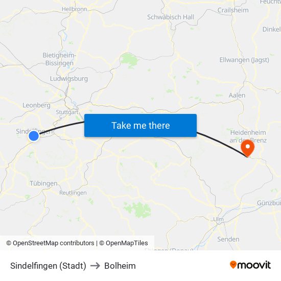 Sindelfingen (Stadt) to Bolheim map