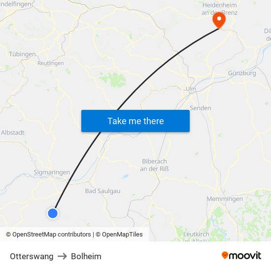 Otterswang to Bolheim map