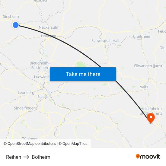 Reihen to Bolheim map