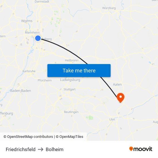 Friedrichsfeld to Bolheim map