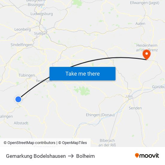 Gemarkung Bodelshausen to Bolheim map
