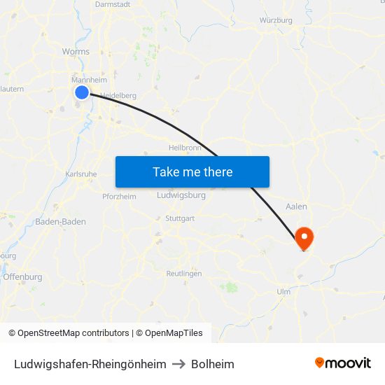 Ludwigshafen-Rheingönheim to Bolheim map