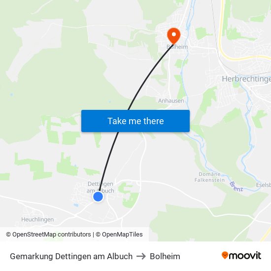 Gemarkung Dettingen am Albuch to Bolheim map