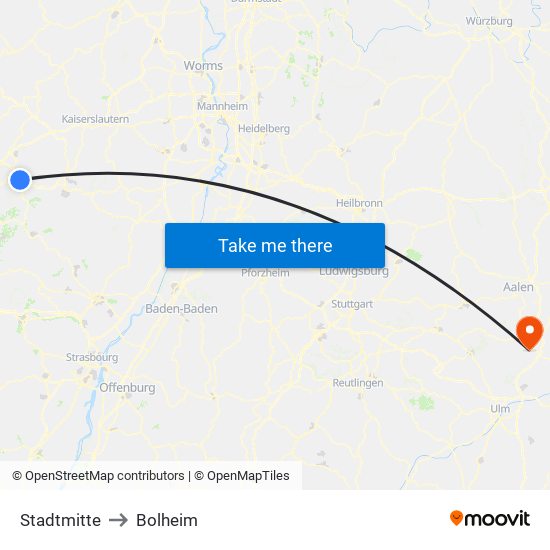 Stadtmitte to Bolheim map