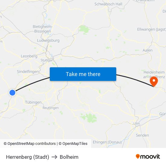 Herrenberg (Stadt) to Bolheim map