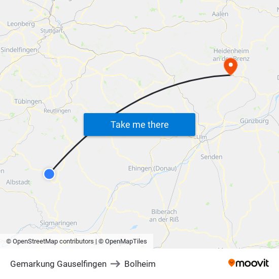 Gemarkung Gauselfingen to Bolheim map