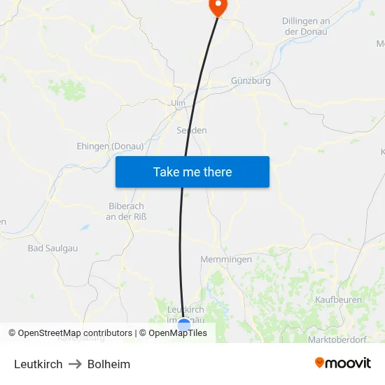 Leutkirch to Bolheim map