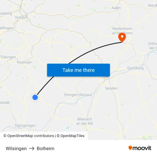 Wilsingen to Bolheim map