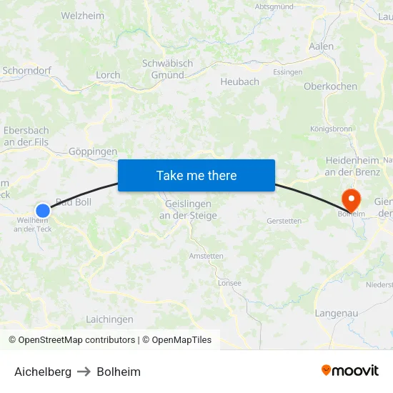 Aichelberg to Bolheim map