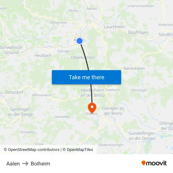 Aalen to Bolheim map