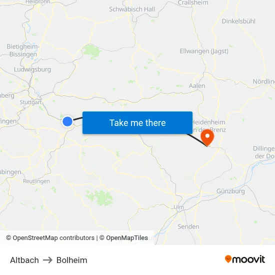 Altbach to Bolheim map