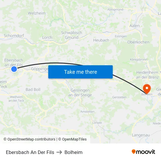 Ebersbach An Der Fils to Bolheim map