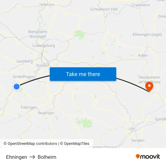 Ehningen to Bolheim map