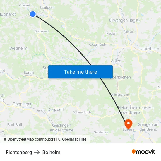 Fichtenberg to Bolheim map