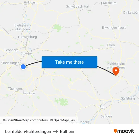 Leinfelden-Echterdingen to Bolheim map