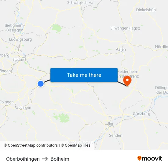 Oberboihingen to Bolheim map