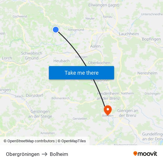 Obergröningen to Bolheim map