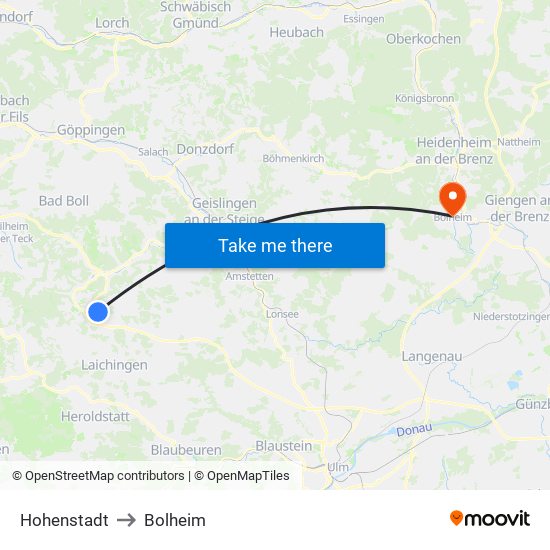 Hohenstadt to Bolheim map