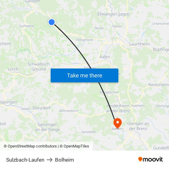 Sulzbach-Laufen to Bolheim map