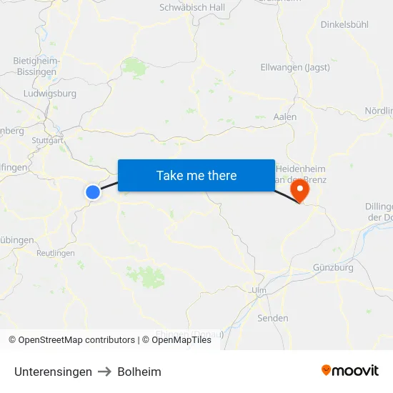 Unterensingen to Bolheim map