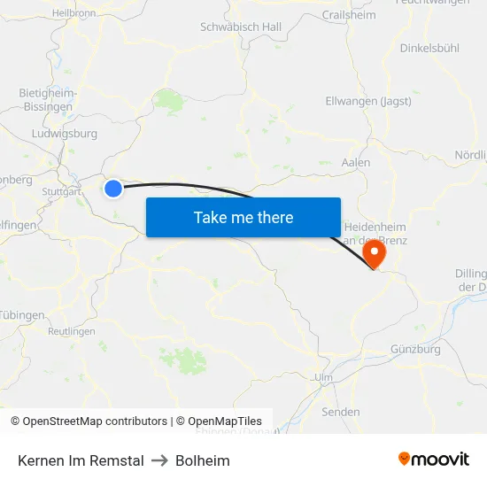 Kernen Im Remstal to Bolheim map