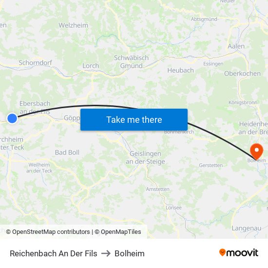 Reichenbach An Der Fils to Bolheim map