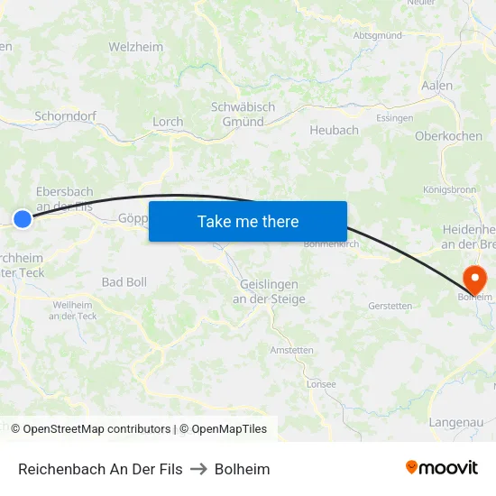 Reichenbach An Der Fils to Bolheim map