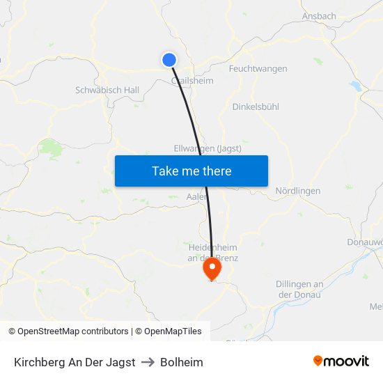 Kirchberg An Der Jagst to Bolheim map