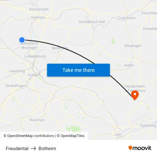 Freudental to Bolheim map
